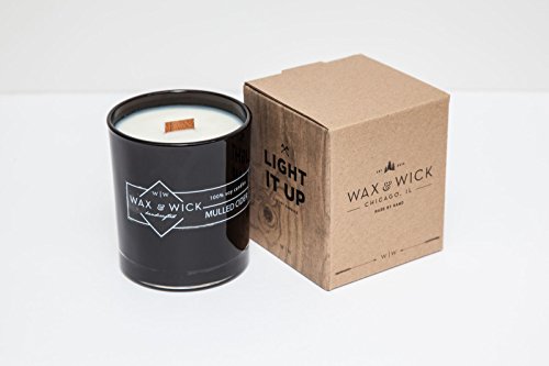 Wax and Wick 12oz. Pure Soy Wax Scented Candle with Double Wood Wick - Black, Mulled Cider Scent - Notes of Apple, Nutmeg, Vanilla, & Caramel