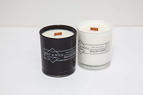 Wax and Wick 12oz. Pure Soy Wax Scented Candle with Double Wood Wick - Black, Mulled Cider Scent - Notes of Apple, Nutmeg, Vanilla, & Caramel