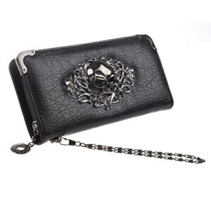 hoyofo skull wallets for women zip around clutch with credit card holder phone case leather long goth wallet purse with wristlet, black