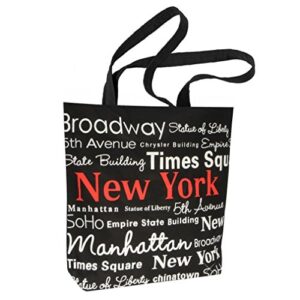 new york city tote bag black canvas 100% cotton red nyc fashion tote
