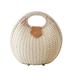 tonwhar® lady’s stylish shell shape straw tote handbag rattan beach bag (white)