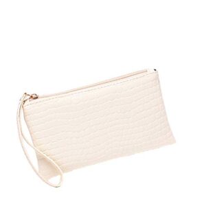 yz crocodile pu leather clutch coin purse bag with wrist strap for woman (creamy white)