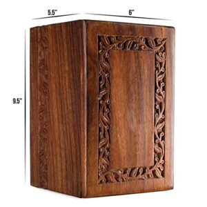 SOULURNS - Border Engraved Rosewood Cremation Urns for Human Ashes Adult Male Female - Wooden Decorative Urns Box and Casket for Men Women Child - Burial Urn for Adults with Velvet Bag