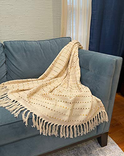 LR Home Soft Luxury Handmade Boho Striped Throw Blanket with Fringe 50" x 60"