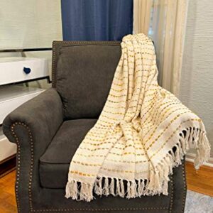 LR Home Soft Luxury Handmade Boho Striped Throw Blanket with Fringe 50" x 60"