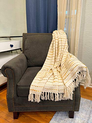 LR Home Soft Luxury Handmade Boho Striped Throw Blanket with Fringe 50" x 60"