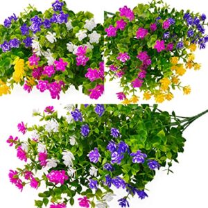 TEMCHY 8 Bundles Artificial Flowers Lifelike No Fade UV Resistant Fake Plastic Flowers Faux Plants for Hanging Planters Outside Porch Window Box Wedding Home Décor - Indoor/Outdoor Use