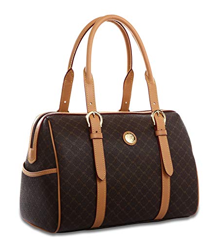 Rioni the Michigan Carrier St20272 Classic Signature Brown Canvas Leather Satchel Shoulder Bag