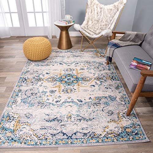 Rugshop Bohemian Distressed Design Area Rug 5' x 7' Blue