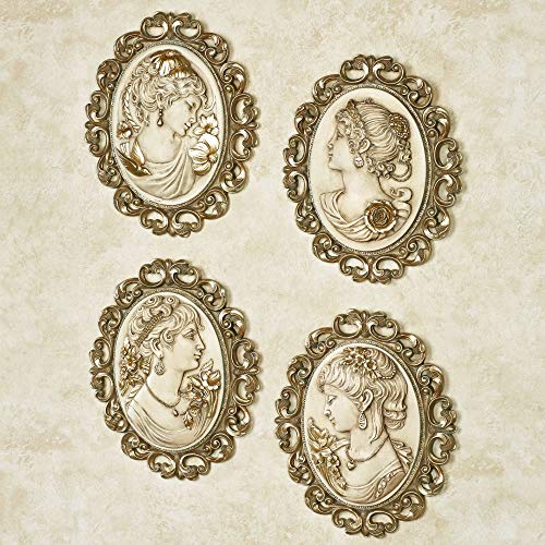 Touch of Class Victorian Ladies Plaques - Ivory/Gold - Set of Four - Cameo Wall Plaque Set - Oval - Elegant - Refined Ladies