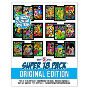 super pack of 18 fuzzy velvet coloring posters (original edition) – great for family time coloring, arts, crafts, travel, school, care facilities [all ages coloring: girls, boys, adults, grandparents]