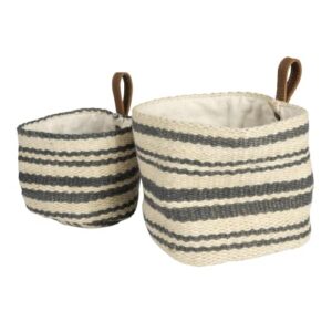 creative co-op da8007-1 cream & blue striped jute wall baskets with leather loops (set of 2 sizes), 2 count