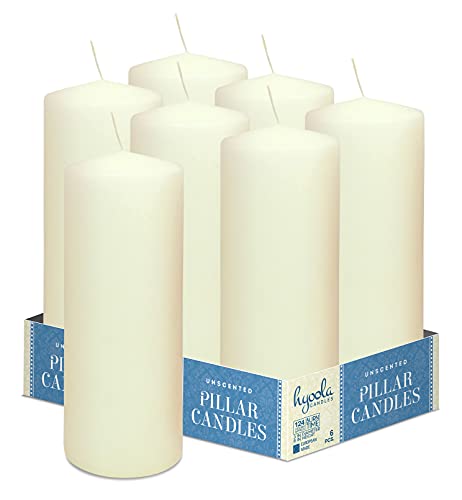 Hyoola Ivory Pillar Candles 3x8 Inch - Unscented Pillar Candles - 6-Pack - European Made