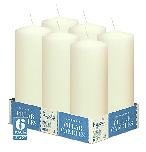 Hyoola Ivory Pillar Candles 3x8 Inch - Unscented Pillar Candles - 6-Pack - European Made