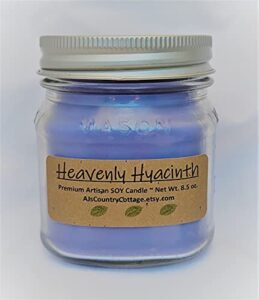 heavenly hyacinth soy candle – flowers/floral scented candle – 8 oz. square jar