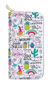 rave envy drama queen wallet for women – multi-purpose designer travel wallet with unicorn rainbow & animal print – multi-pocket long hand purse for kids & teen girls