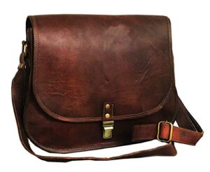 cuero 14 inch leather crossbody satchel ladies purse women shoulder bag tote travel purse genuine leather (brown)