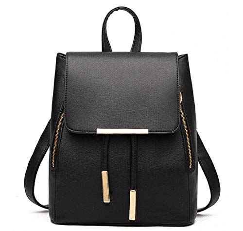 B&E LIFE Fashion Shoulder Bag Rucksack PU Leather Women Girls Ladies Backpack Travel bag (Black)