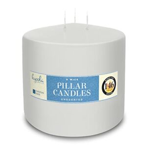 hyoola white three wick large candle – 6 x 6 inch – unscented big pillar candles – 146 hour – european made