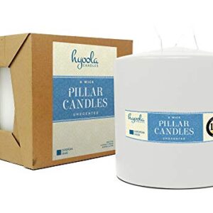 HYOOLA White Three Wick Large Candle - 6 x 6 Inch - Unscented Big Pillar Candles - 146 Hour - European Made