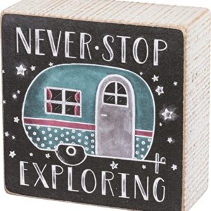 Primitives by Kathy 35293 Chalk Art Box Sign, 4" x 4", Never Stop Exploring