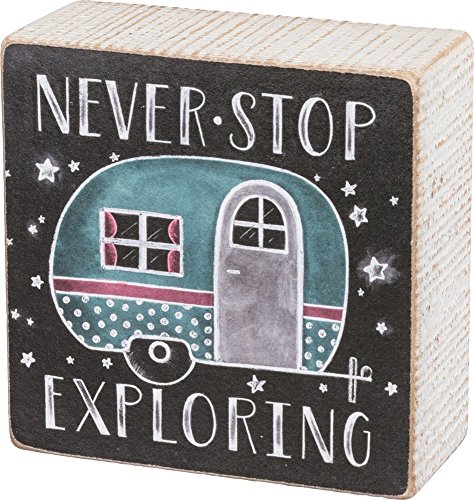 Primitives by Kathy 35293 Chalk Art Box Sign, 4" x 4", Never Stop Exploring