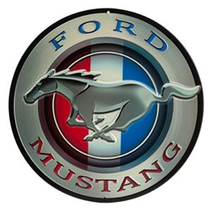 open road brands ford mustang round embossed metal sign – vintage ford mustang sign for garage or man cave