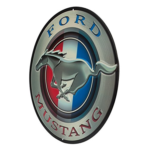 Open Road Brands Ford Mustang Round Embossed Metal Sign - Vintage Ford Mustang Sign for Garage or Man Cave