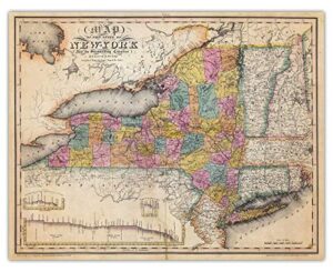 vintage new york state map wall art decor poster print: rustic wall decorations for home, farmhouse, office, living room & bedroom | unframed home & travel decor posters 11×14″