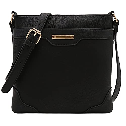 Isabelle Women's Fashion Medium Size Crossbody Bag with Gold Plate Black