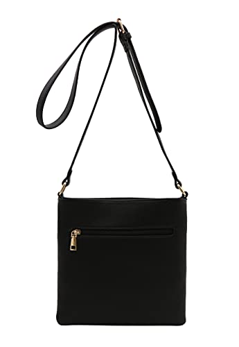 Isabelle Women's Fashion Medium Size Crossbody Bag with Gold Plate Black