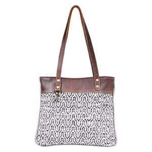 myra bag tizzy upcycled canvas & leather handbag s-1596