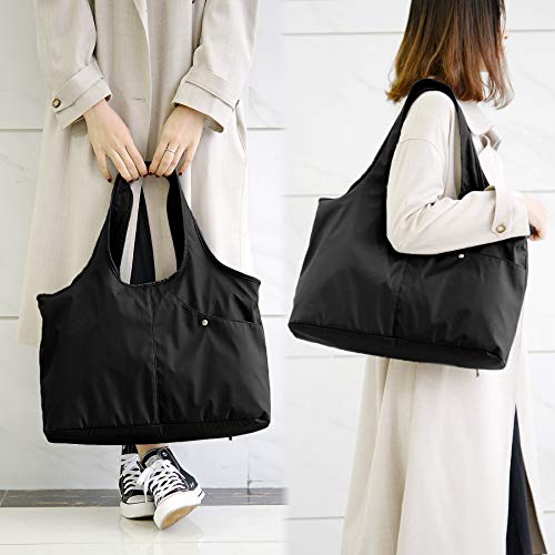 ZOOEASS Women Fashion Large Tote Shoulder Handbag Waterproof Tote Bag Multi-function Nylon Travel Shoulder (New Black)