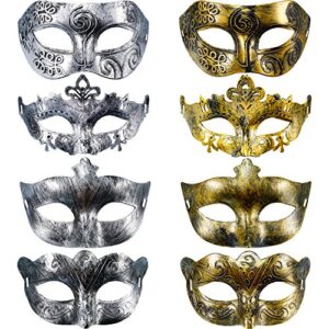 8 Pieces Vintage Antique Masks Hallowmas Masquerade Carnival Mask (Gold Silver)