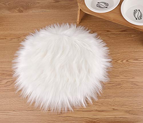 MOSKOS 12inches White Sheepskin Artificial Fur Seat Pad Round Carpet