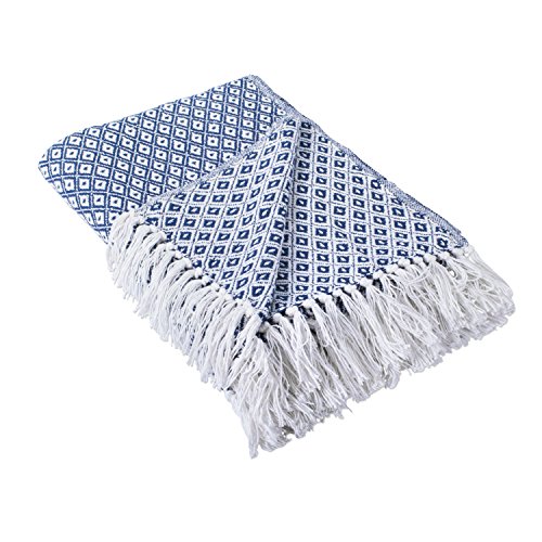 DII Global Mini Diamond Woven Throw, 50x60, Nautical Blue