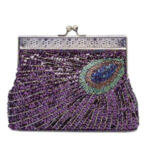 kisschic vintage beaded sequin peacock clutch purse evening bags (purple)