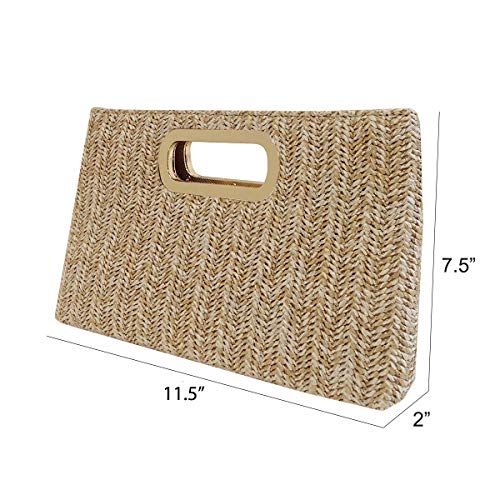 Top Handle Straw Clutch (Natural) Large