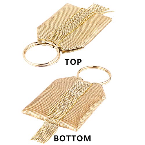 Wrist Handle Cocktail Party Wedding Evening Clutch Crystal Rhinestone Tassels Tote Handbag Metal Mesh Evening Bag