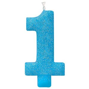 blue number 1 birthday glitter candle – 5″, 1 pc