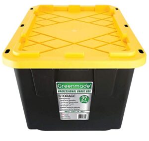 durabilt by homz – 27 gallon tough tote, black and yellow, set of 4