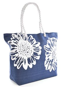 beach bag tote bags for women ladies large summer shoulder bag with pocket carrier bag flower (blue)