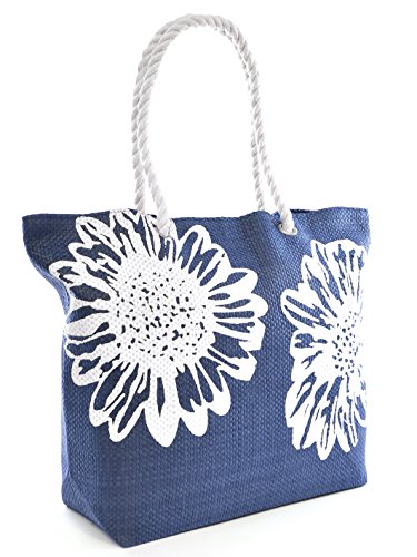 Beach Bag Tote Bags for Women Ladies Large Summer Shoulder Bag With Pocket Carrier Bag Flower (BLUE)