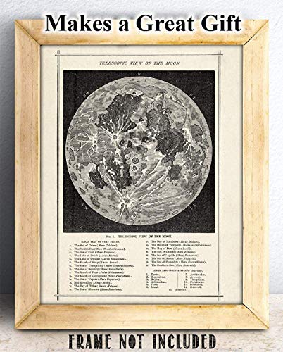 Moon Map Surfaces Art Space Vintage Antique - Moon Surface Phase Academia Chart - Great Astronomy Poster Decor Gift for Astronomers (Vintage Antique Map of the Moon)