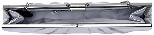 Jessica McClintock Blaire Womens Satin Frame Evening Clutch Bag Purse With Shoulder Chain Included, Silver