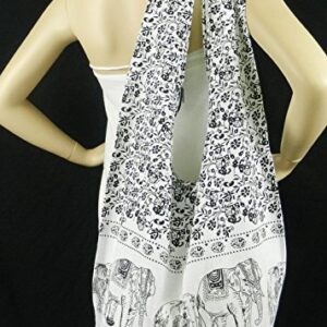 BTP! Elephant Floral Print Sling Crossbody Shoulder Bag Purse Hippie Hobo Thai Cotton Gypsy Bohemian Large (White YI-8)