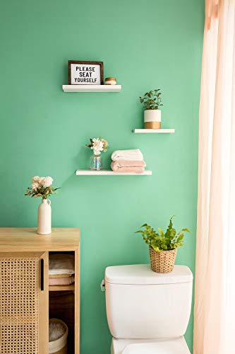 Mkono Floating Shelves White Wood Wall Mounted Rustic Modern Shelf Set of 3 Photo Display Ledges with Invisible Bracket for Living Room Bedroom Bathroom 4" Deep