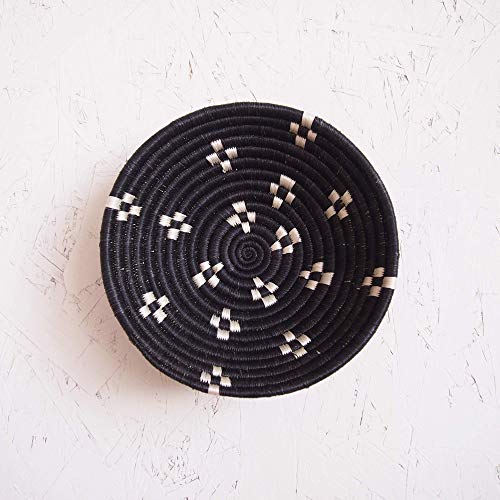 Small African Basket- Munazi/Rwanda Basket/Woven Bowl/Sisal & Sweetgrass Basket/Black, White