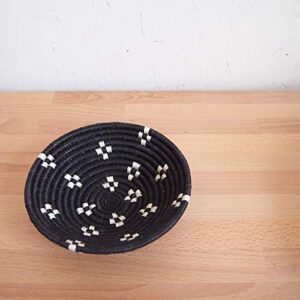 Small African Basket- Munazi/Rwanda Basket/Woven Bowl/Sisal & Sweetgrass Basket/Black, White