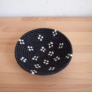 Small African Basket- Munazi/Rwanda Basket/Woven Bowl/Sisal & Sweetgrass Basket/Black, White